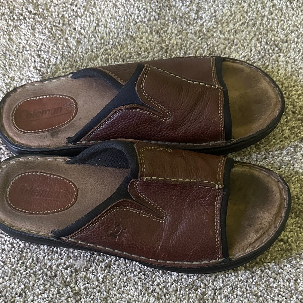 Coleman Men's Dark Brown Leather Slide Sandals